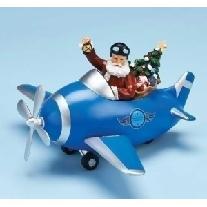 11.5 Musical Santa Claus Christmas Figure in Blue Plane with Rotating Propeller - All