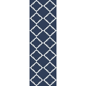 2.5' x 8' Diamante Cortante Navy Blue and Ivory Wool Area Throw Rug Runner - All