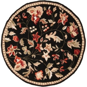 3' Raspberry Blossom Caviar Black and Wine Hand Hooked Round Wool Area Throw Rug - All