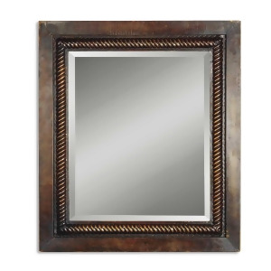 32 Mahogany Brown Hand Forged Metal Framed Beveled Rectangular Wall Mirror - All