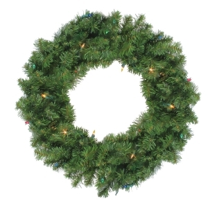24 Pre-Lit Canadian Pine Artificial Christmas Wreath Multi-Color Lights - All