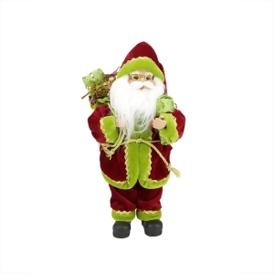 12 Red Green and Gold Standing Santa Claus Christmas Figure with Gift Bag - All