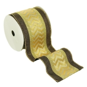 Gold and Brown Metallic Flame Chevron Wired Craft Christmas Ribbon 4 x 5 Yards - All