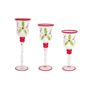 Set of 3 Decorative Glass Holly Candle Holders Christmas Decoration 15.75 - All
