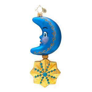Christopher Radko Glass Blue Moon with Gold Star Christmas Ornament #1016919 - All