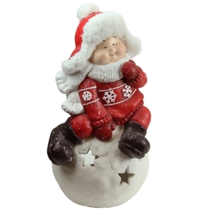 19.25 Christmas Morning Boy on a Snowball Christmas Tealight Candle Holder - All