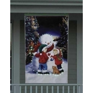 4' Lighted Snowman with Children Christmas Banner - All