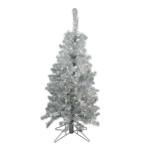 4' Pre-Lit Medium Silver Tinsel Artificial Christmas Tree Clear Lights - All