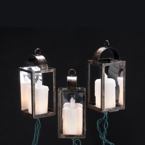 Set of 10 Led Pillar Candle in Mirrored Lantern Christmas Lights Green Wire - All