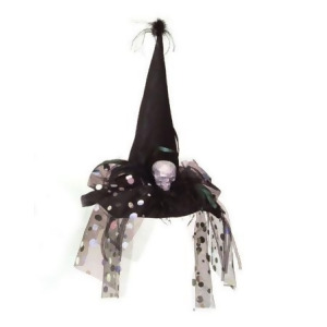 22 Black Halloween Witch Hat with Silver Glitter Skeleton Feathers and Tulle - All