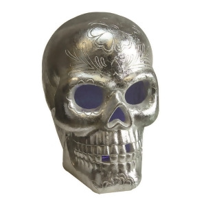 14 Led Lighted Silver Metallic Day of the Dead Skull Halloween Decoration - All