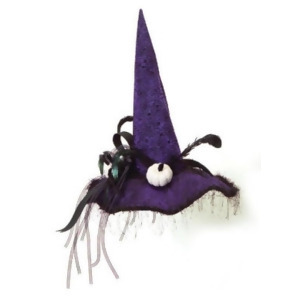 22 Purple and Black Halloween Witch Hat with White Pumpkins Feathers and Lace - All