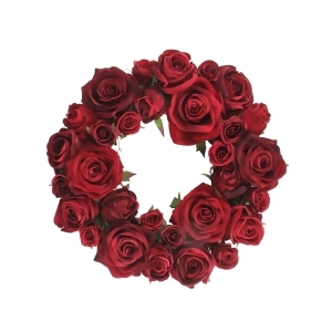 22 Burgundy Red Velvet Rose Artificial Christmas Candle Ring - All