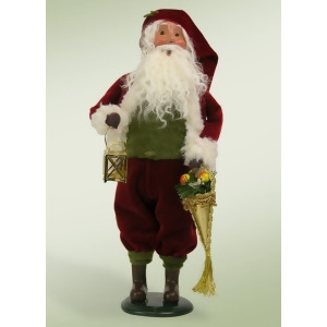 12.5 Decorative Red and White Santa Claus with Brass Lantern Christmas Table Top Figure - All