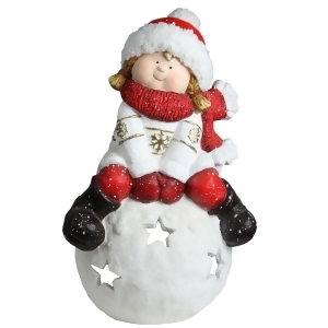19.25 Christmas Morning Girl on a Snowball Christmas Tealight Candle Holder - All