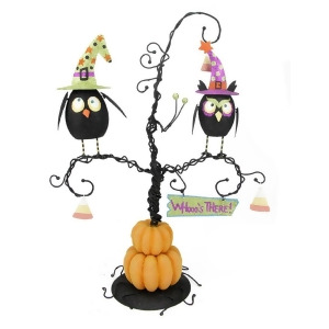 Whooo's There Owls Perched on a Spooky Pumpkin Tree Halloween Table Top Decoration 16.5 - All
