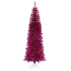 9' Pre-Lit Sparkling Fuchisa Pink Pencil Artificial Christmas Tree Pink Lights - All