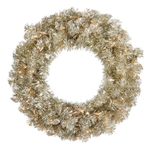 30 Pre-Lit Sparkling Champagne Tinsel Artificial Christmas Wreath Clear Lights - All