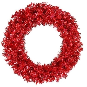 30 Pre-Lit Red Hot Wide Cut Tinsel Artificial Christmas Wreath Red Lights - All