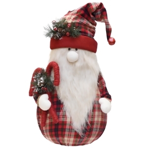 28 Red and White Plaid Sitting Santa Gnome with Candy Canes Plush Table Top Christmas Figure - All
