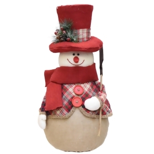 22.75 Red and Brown Plaid Snowman with Shovel Scarf and Top Hat Table Top Christmas Figure - All