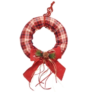 16 Decorative Red White and Green Plaid Christmas Wreath with Burlap Bow and Pine Accents Unlit - All