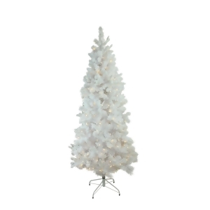 7.5' x 43 Pre-Lit Flocked White Pine Slim Artificial Christmas Tree Warm White Led Lights - All