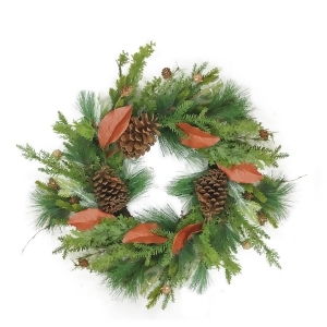 26 Decorative Mixed Pine with Red Leaves and Pine Cones Artificial Christmas Wreath Unlit - All