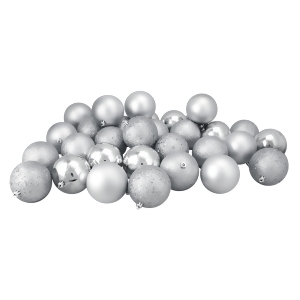 32Ct Silver Splendor 4-Finish Shatterproof Christmas Ball Ornaments 3.25 80mm - All