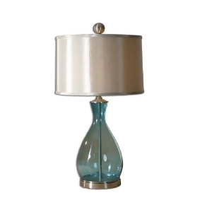 29 Clear Blue Mouth Blown Glass Satin Nickel Table Lamp with Silver Shade - All