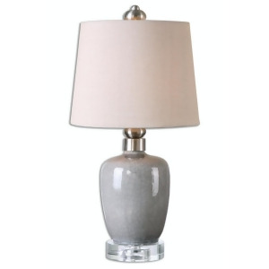17.75 Romanna Crackled Gray Ceramic Table Lamp with Nickel Accents and Beige Shade - All