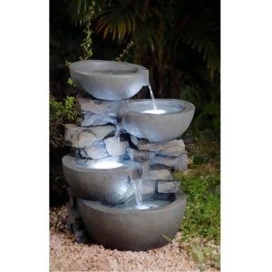 21.7 Led Lighted Modern Tiered Bowls and Rocks Outdoor Patio Garden Water Fountain - All