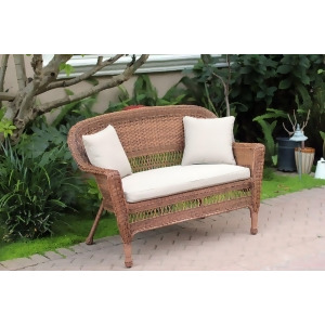 51 Honey Resin Wicker Outdoor Patio Garden Love Seat Tan Cushion Pillows - All