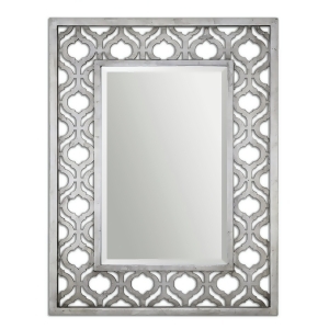 40 Parma Rectangular Beveled Wall Mirror with Decorative Silver Leaf Cut-Out Frame - All