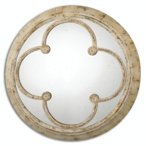 36.25 Aemilius Round Antiqued Wall Mirror with Hand-Forged Iron Rusted Ivory Frame - All