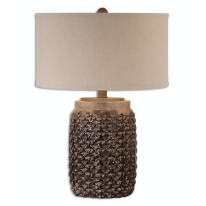 24.5 Campania Textured Ceramic Table Lamp with Light Beige Linen Hardback Shade - All