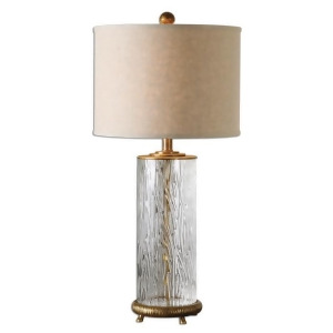 31 Water Glass and Antiqued Gold Oatmeal Linen Hardback Table Lamp - All