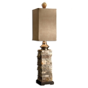 31 Ivory and Brown Layered Stone Motif Buffet Table Lamp - All