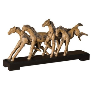 25 Country Rustic Wood Grain Wild Running Horses Sculpture on Black Base - All