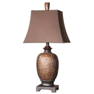 33 Flourishing Hammered Bronze and Rusty Brown Linen Table Lamp - All