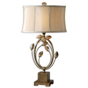 29 Golden Teak Crystal Leaf Accented Table Lamp with Silken Champagne Shade - All
