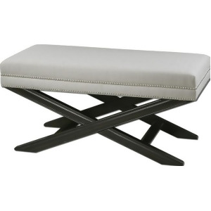 21 Pearly White Tailored Woven Fabric Bench with Crackled Black Wooden Legs - All