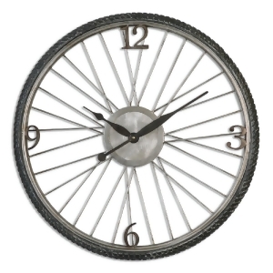 26.25 Masculine Bicycle Tire Aged Wall Clock with Distressed Silver Champagne Details - All
