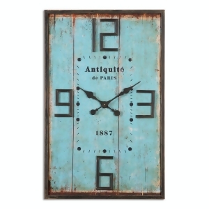 35.75 Bold Aged Blue Parisian Style Wooden Panel Wall Clock with Mahogany Frame - All