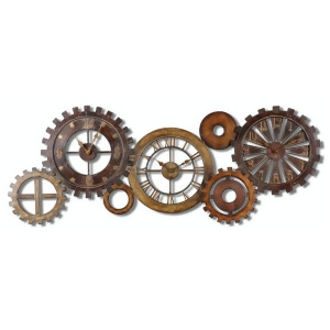 54 Hand Forged Metal Gears Wall Clock Grouping with Heavily Antiqued Finish - All