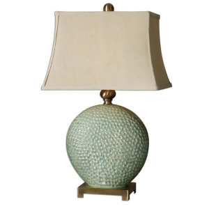 29 Aquamarine Glazed and Coffee Bronze Khaki Linen Table Lamp - All