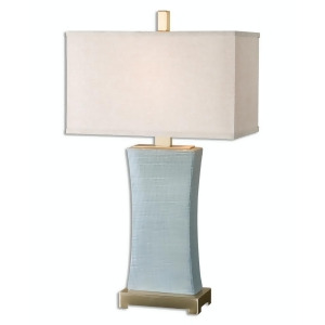 29 Textured Pale Blue Gray Ceramic Table Lamp with Beige Linen Rectangular Shade - All