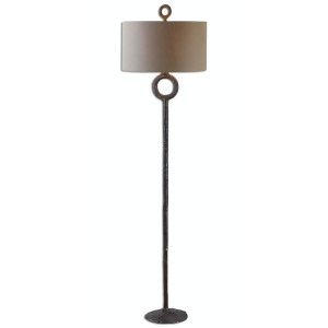 65.5 Hammered Cast Iron Aged Rust Floor Lamp with Round Linen Hardback Shade - All