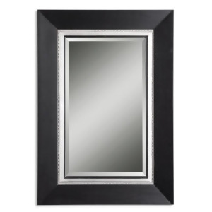40 Black Finish with Silver Leaf Liner Framed Beveled Rectangular Wall Mirror - All
