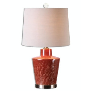 27.75 Brick Red Textured Ceramic Table Lamp with Tapered Beige Linen Fabric Shade - All